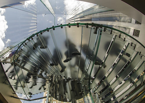 Glass stairs from below
