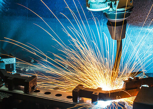 Manufacturing car factory with sparks