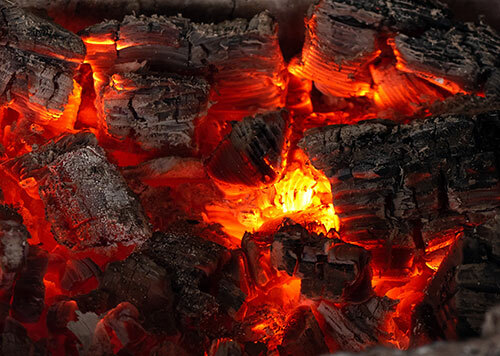 Hot coals from fire